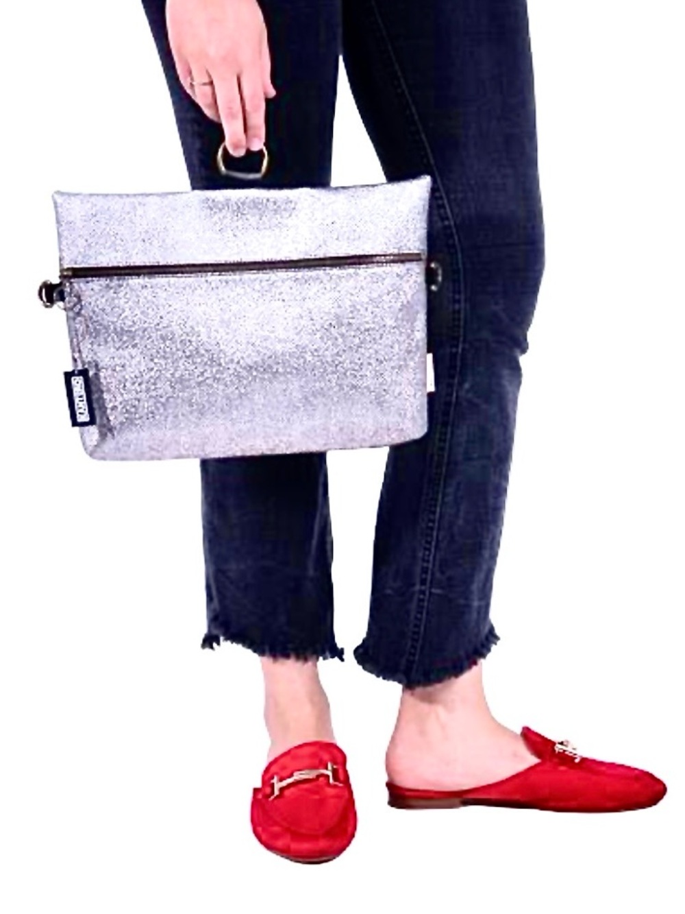 Kantero White Silver Glitter Backpack and Crossbody Bag with Black Straps NWOT